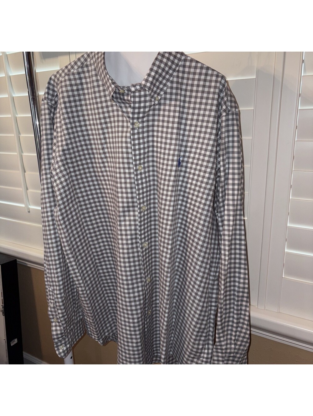 Polo Ralph Lauren Grey Gingham Check w/Blue Pony Button Down Shirt Mens XL TG